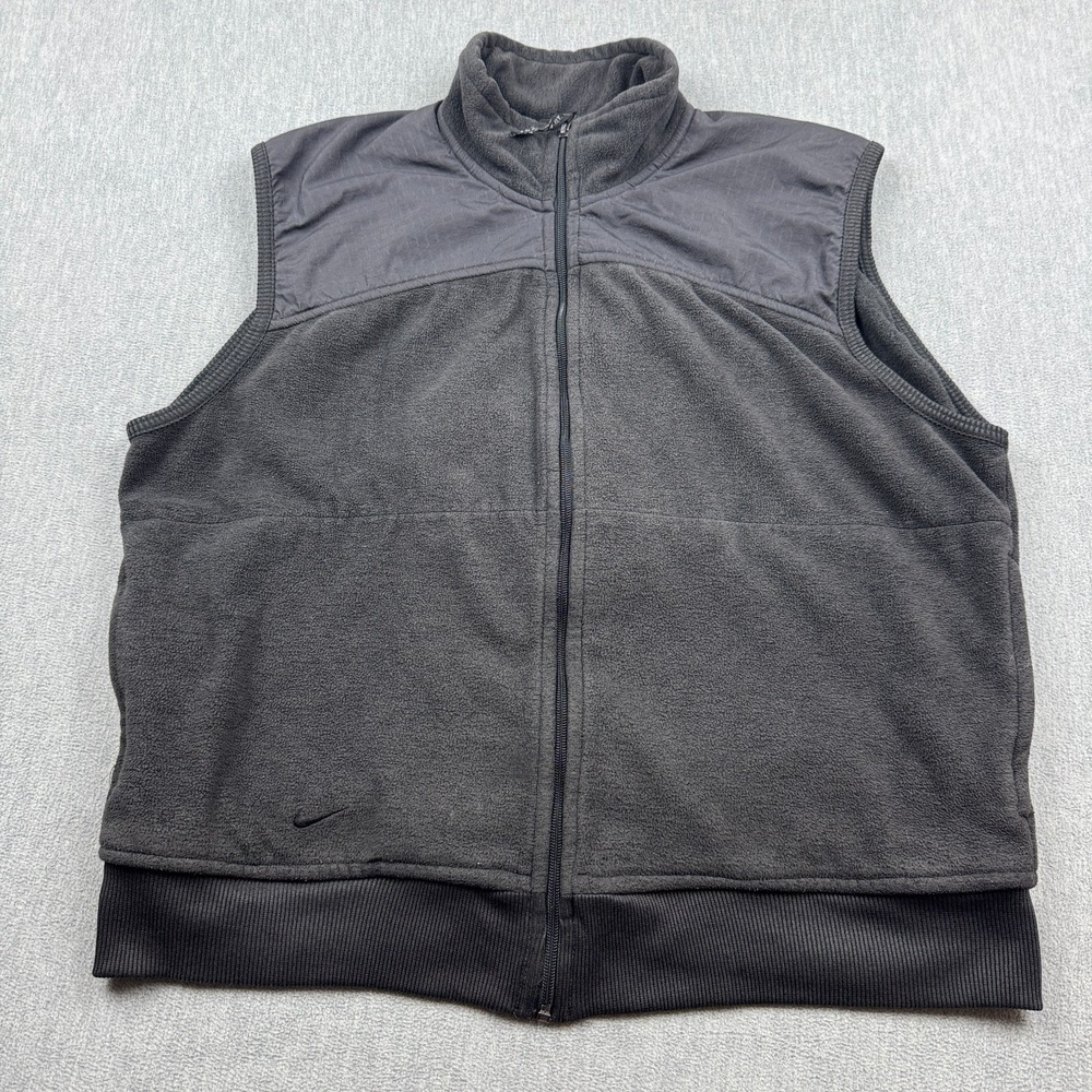 Vintage Nike Golf Vest Mens Large Gray Full Zip Fleece Pockets Jacket Sleeveless